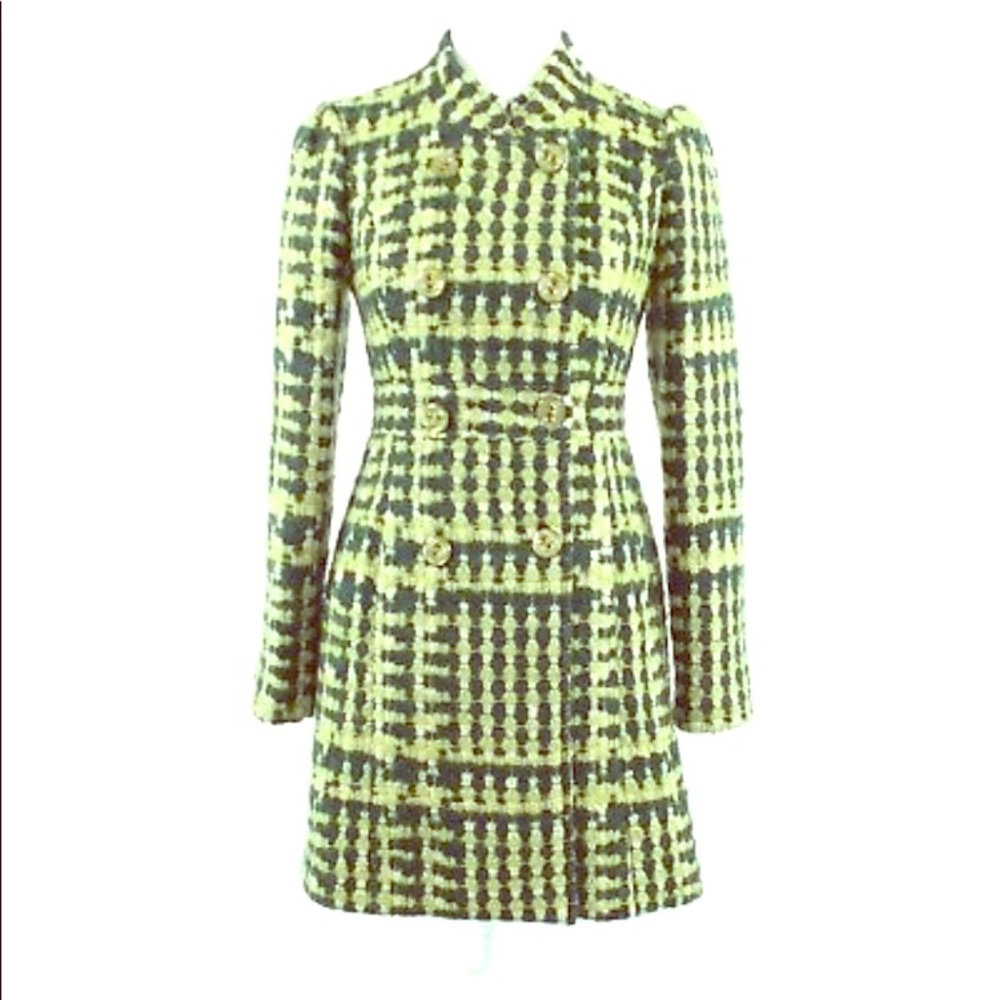 Beth Bowley Plaid Double Breasted Wool Blend Coat